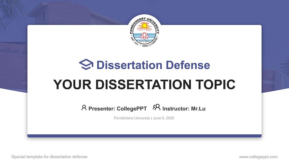 Pondicherry University Graduation Thesis Defense PPT Template16:9 ratio PPT effect preview image