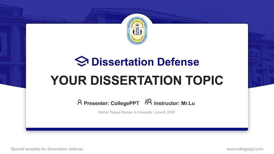 Mother Teresa Women ‘s University Graduation Thesis Defense PPT Template16:9 ratio PPT effect preview image