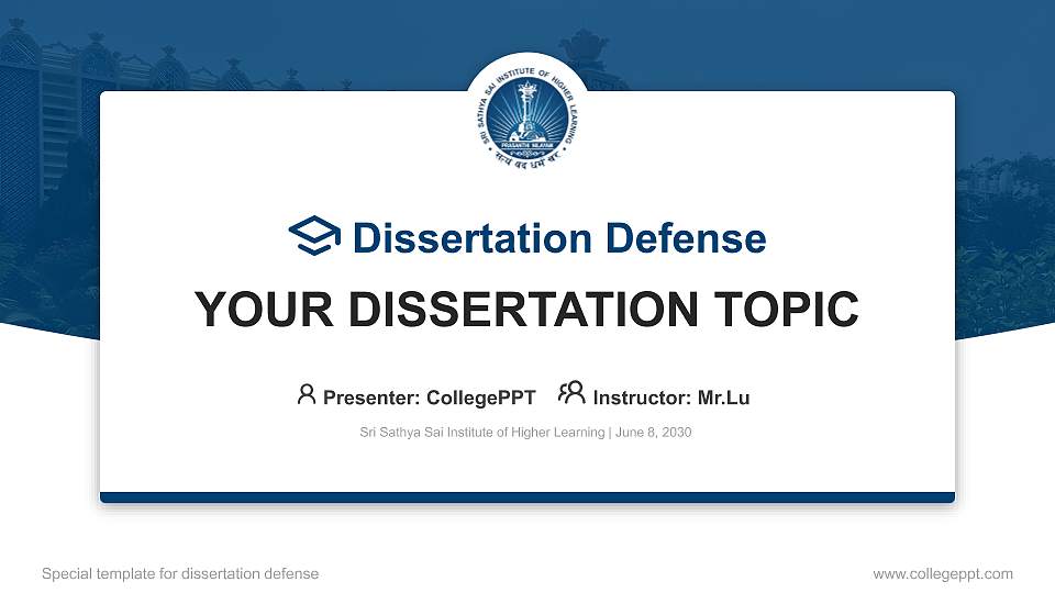 Sri Sathya Sai Institute of Higher Learning Graduation Thesis Defense PPT Template16:9 ratio PPT effect preview image