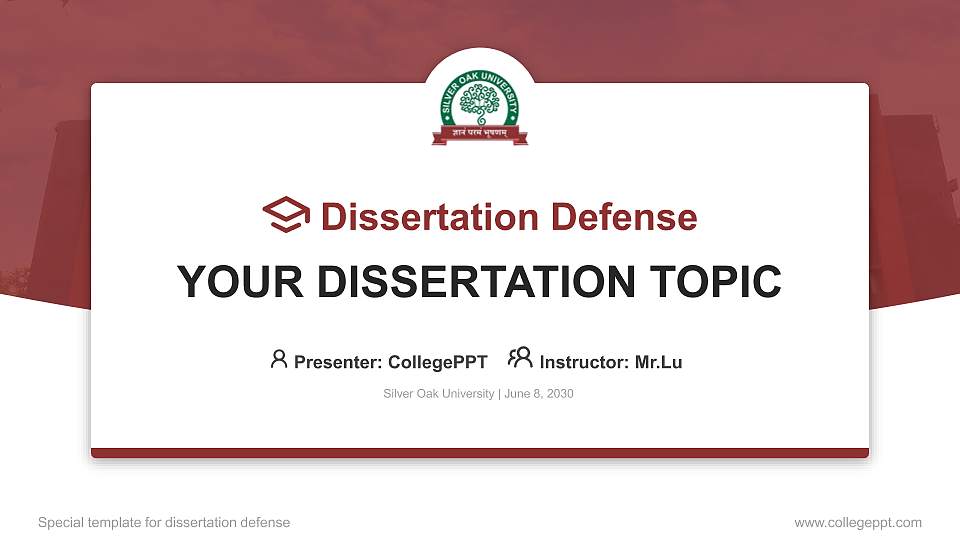 Silver Oak University Graduation Thesis Defense PPT Template16:9 ratio PPT effect preview image