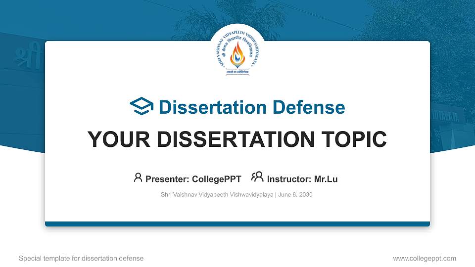 Shri Vaishnav Vidyapeeth Vishwavidyalaya Graduation Thesis Defense PPT Template16:9 ratio PPT effect preview image