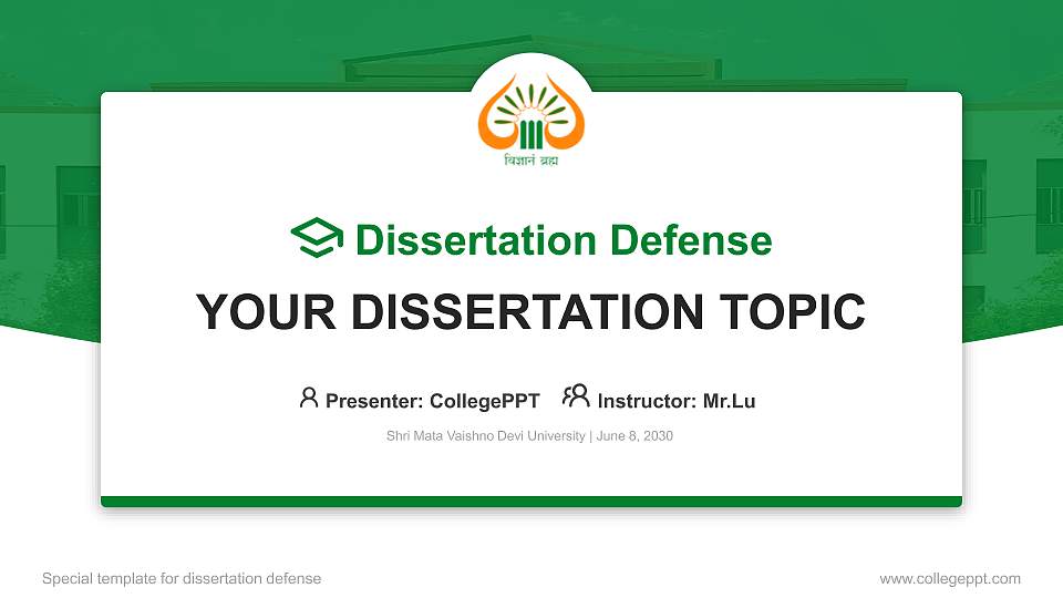 Shri Mata Vaishno Devi University Graduation Thesis Defense PPT Template16:9 ratio PPT effect preview image