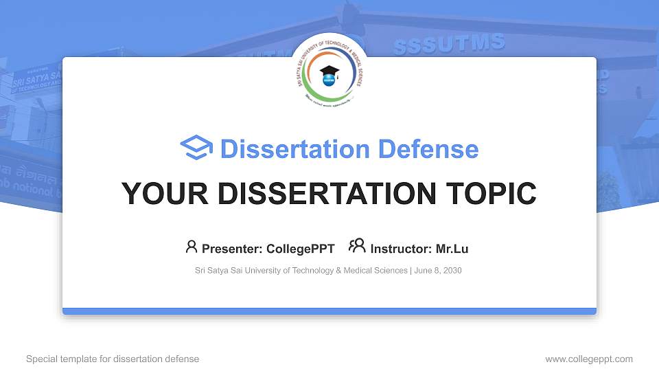 Sri Satya Sai University of Technology & Medical Sciences Graduation Thesis Defense PPT Template16:9 ratio PPT effect preview image
