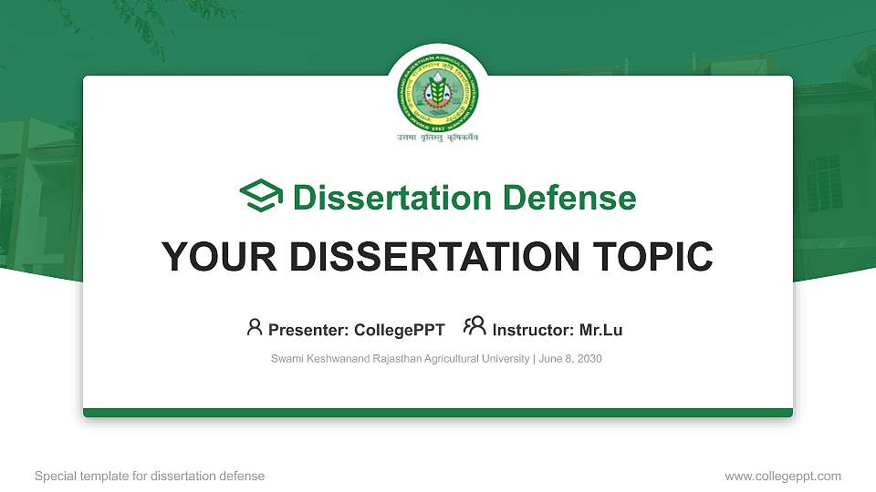 Swami Keshwanand Rajasthan Agricultural University Graduation Thesis Defense PPT Template16:9 ratio PPT effect preview image
