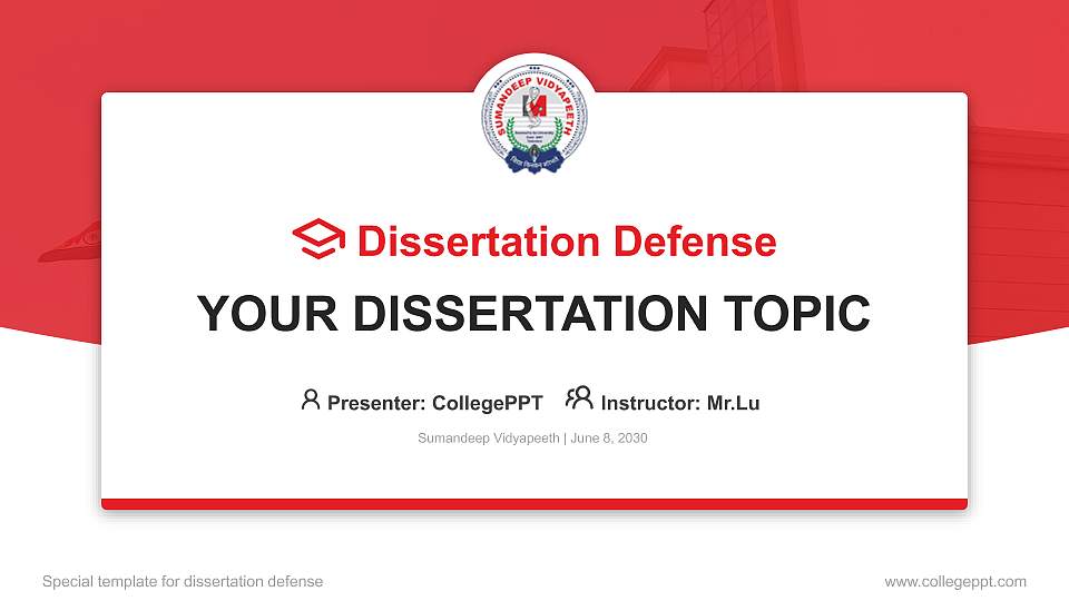 Sumandeep Vidyapeeth Graduation Thesis Defense PPT Template16:9 ratio PPT effect preview image