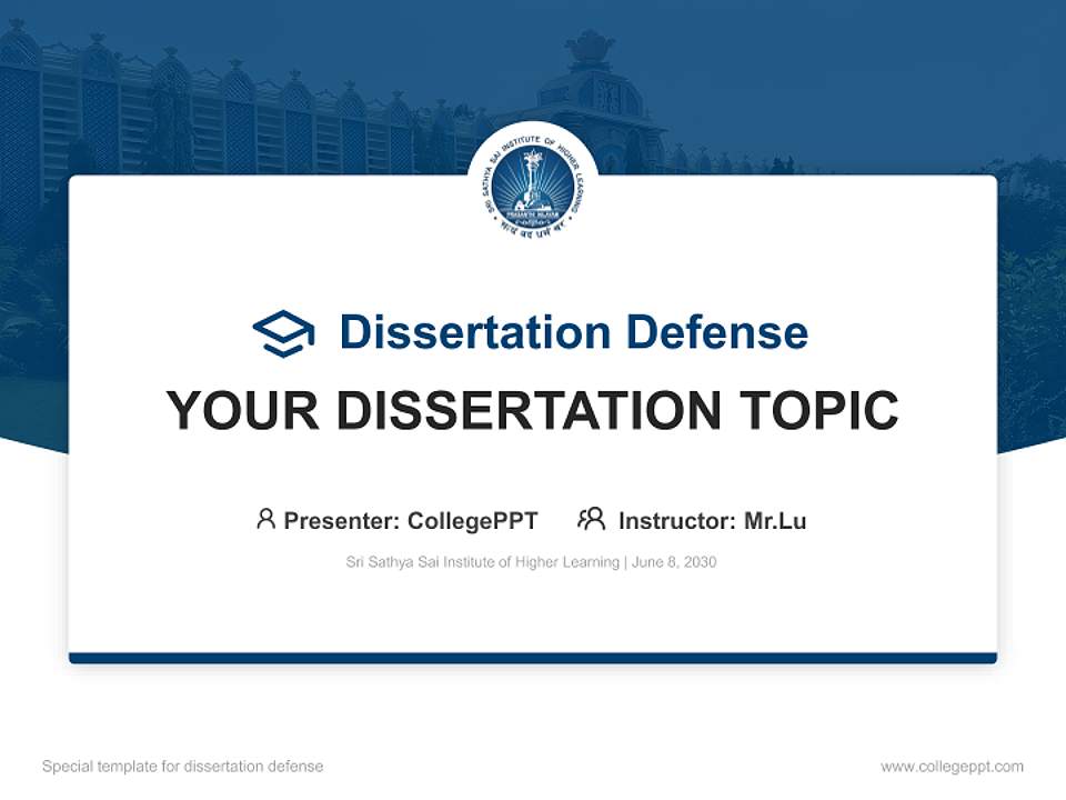 Sri Sathya Sai Institute of Higher Learning Graduation Thesis Defense PPT Template4:3 ratio PPT effect preview image7