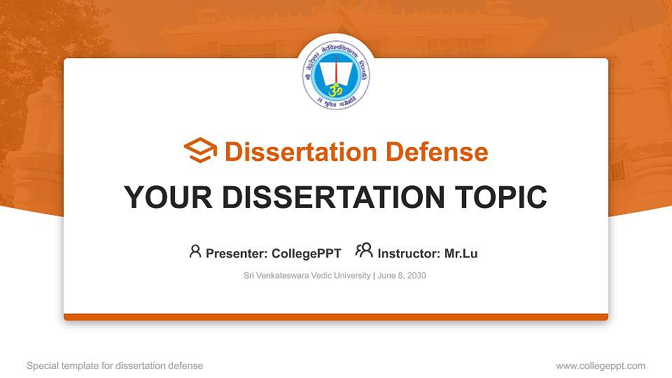 Sri Venkateswara Vedic University Graduation Thesis Defense PPT Template16:9 ratio PPT effect preview image