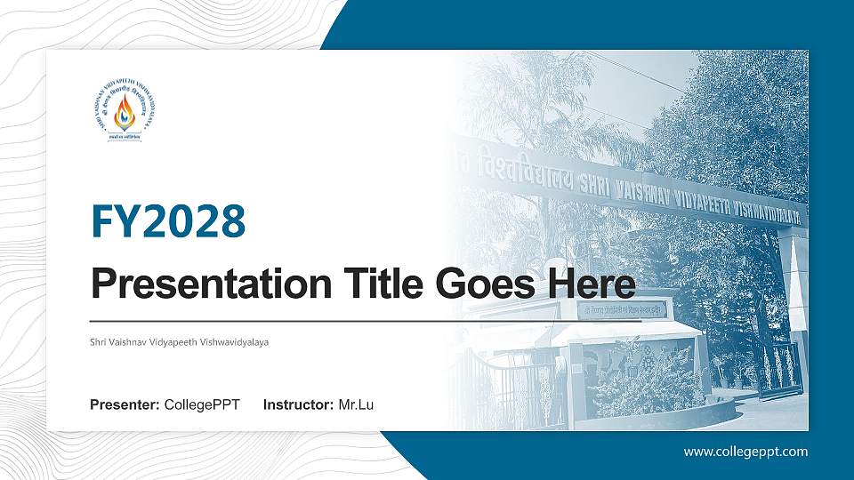 Shri Vaishnav Vidyapeeth Vishwavidyalaya Academic Presentation/Research Findings Report PPT Template16:9 ratio PPT effect preview image