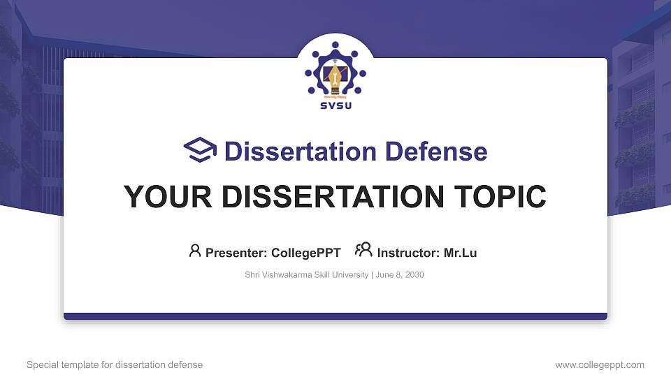 Shri Vishwakarma Skill University Graduation Thesis Defense PPT Template16:9 ratio PPT effect preview image