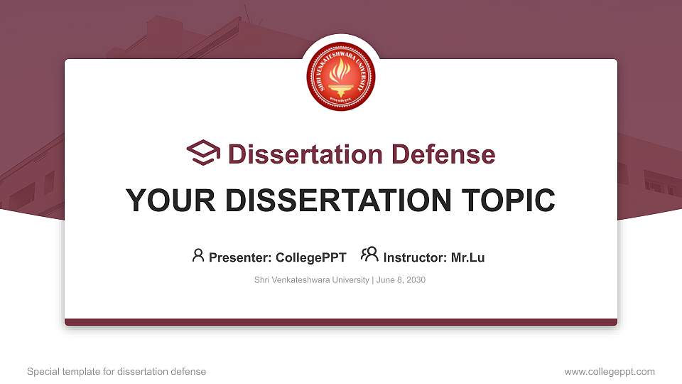 Shri Venkateshwara University Graduation Thesis Defense PPT Template16:9 ratio PPT effect preview image