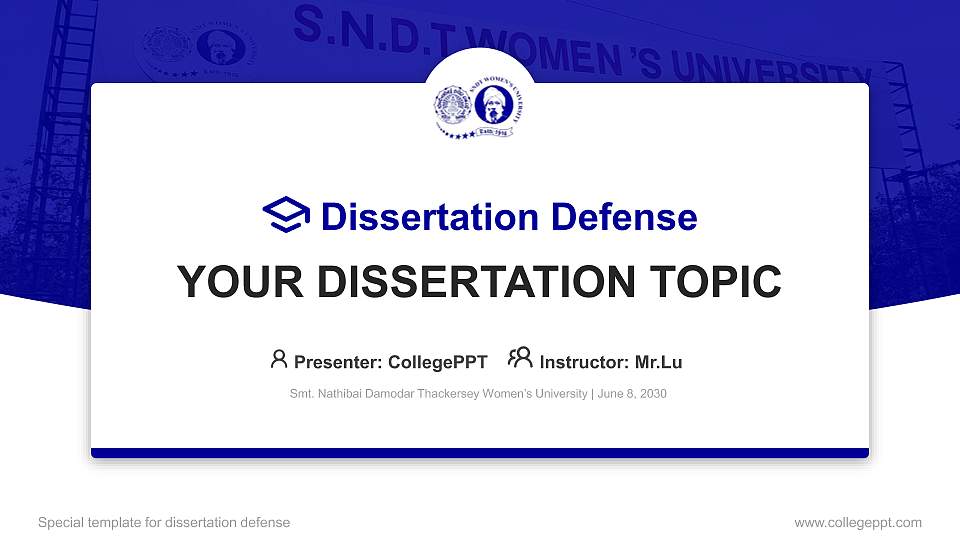 Smt. Nathibai Damodar Thackersey Women’s University Graduation Thesis Defense PPT Template16:9 ratio PPT effect preview image