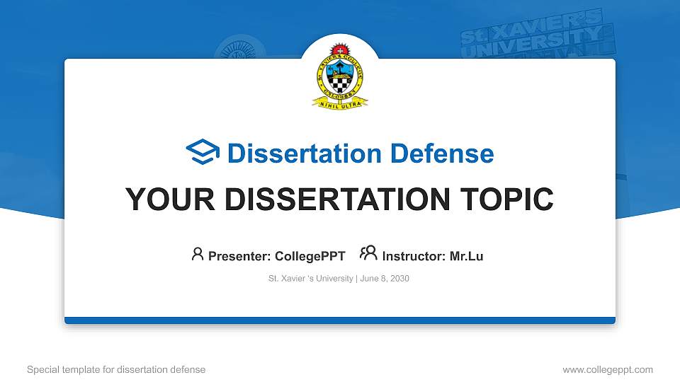 St. Xavier ‘s University Graduation Thesis Defense PPT Template16:9 ratio PPT effect preview image