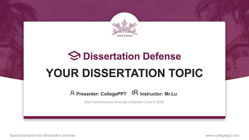 Sree Sankaracharya University of Sanskrit Graduation Thesis Defense PPT Template16:9 ratio PPT effect preview image