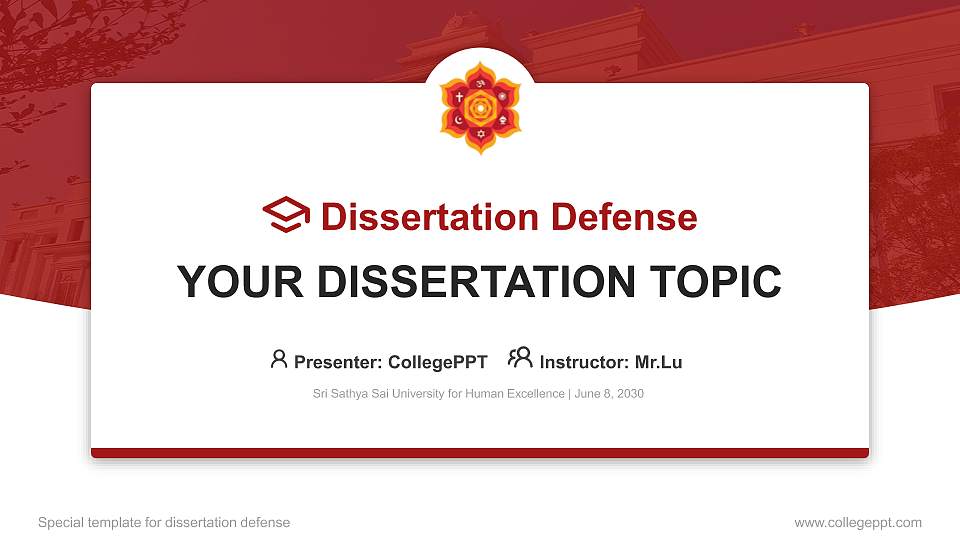 Sri Sathya Sai University for Human Excellence Graduation Thesis Defense PPT Template16:9 ratio PPT effect preview image