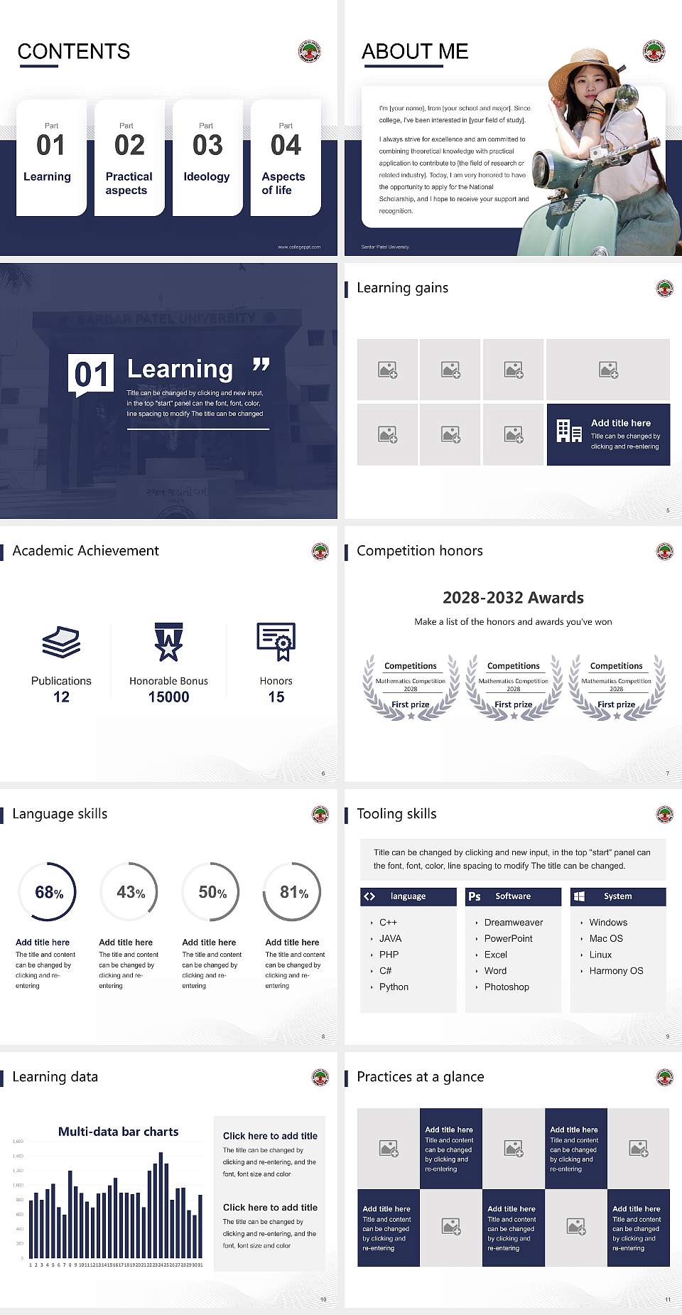 Sardar Patel University National Scholarship Defense PPT Template4:3 ratio PPT effect preview image2
