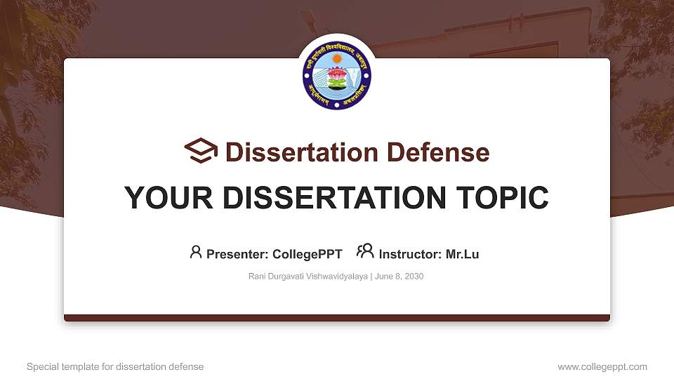 Rani Durgavati Vishwavidyalaya Graduation Thesis Defense PPT Template16:9 ratio PPT effect preview image