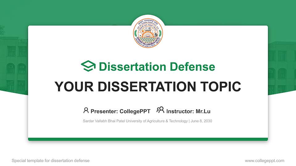 Sardar Vallabh Bhai Patel University of Agriculture & Technology Graduation Thesis Defense PPT Template16:9 ratio PPT effect preview image