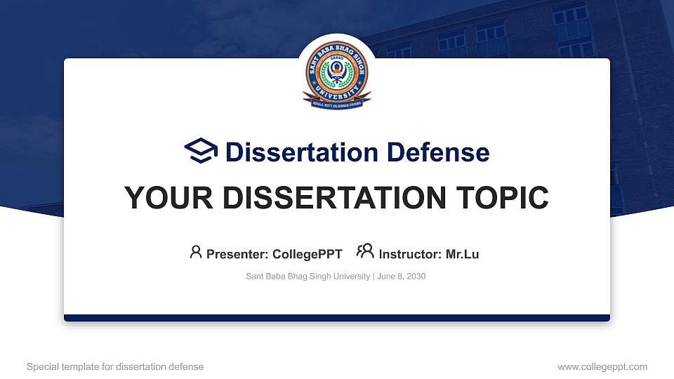 Sant Baba Bhag Singh University Graduation Thesis Defense PPT Template16:9 ratio PPT effect preview image