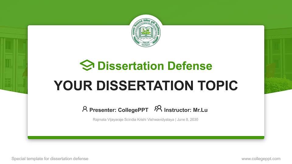 Rajmata Vijayaraje Scindia Krishi Vishwavidyalaya Graduation Thesis Defense PPT Template16:9 ratio PPT effect preview image