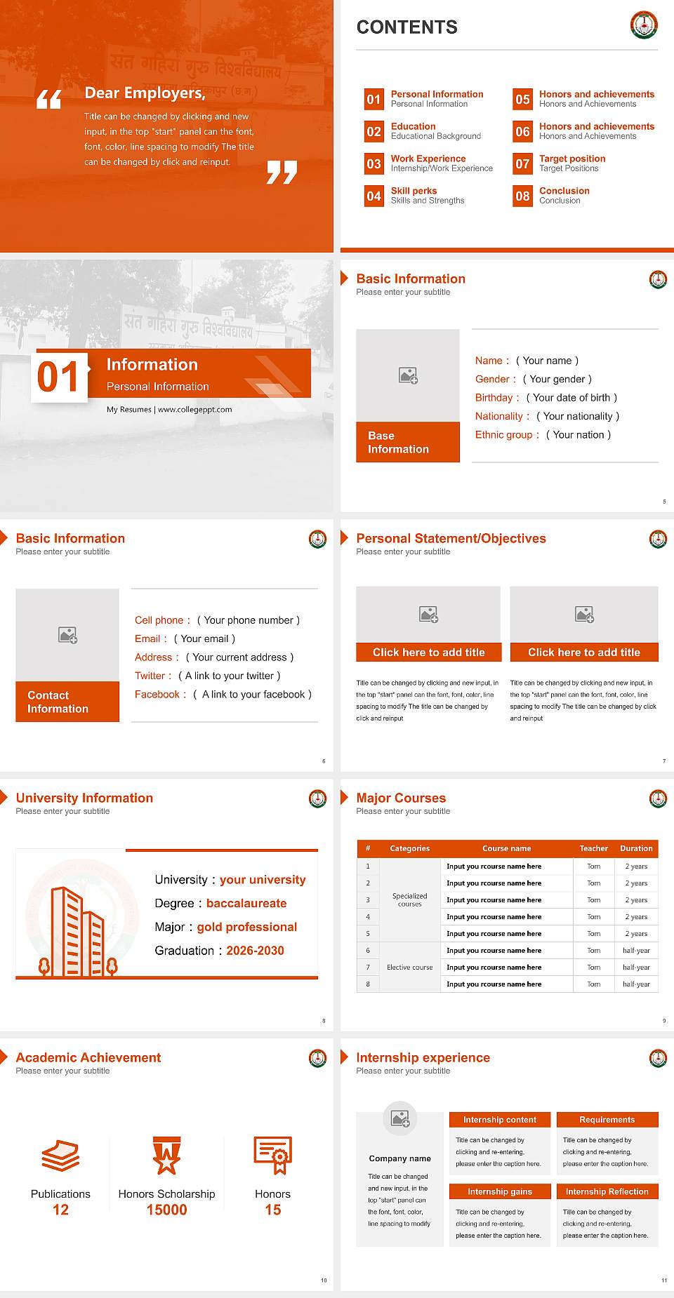 Sant Gahira Guru Vishwavidyalaya Resume PPT Template4:3 ratio PPT effect preview image2