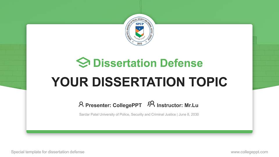 Sardar Patel University of Police, Security and Criminal Justice Graduation Thesis Defense PPT Template16:9 ratio PPT effect preview image