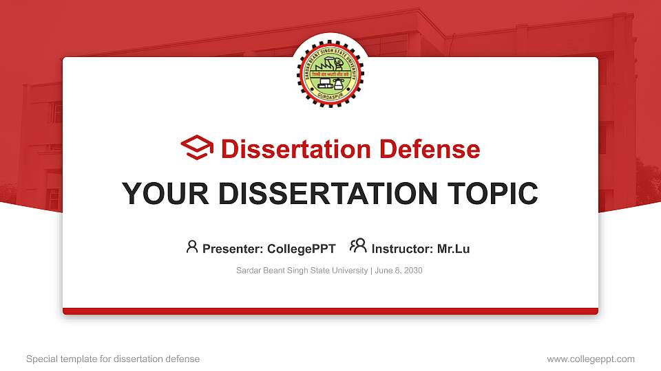 Sardar Beant Singh State University Graduation Thesis Defense PPT Template16:9 ratio PPT effect preview image
