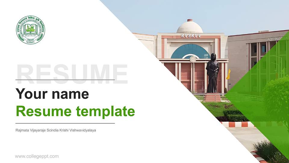 Rajmata Vijayaraje Scindia Krishi Vishwavidyalaya Resume PPT Template16:9 ratio PPT effect preview image