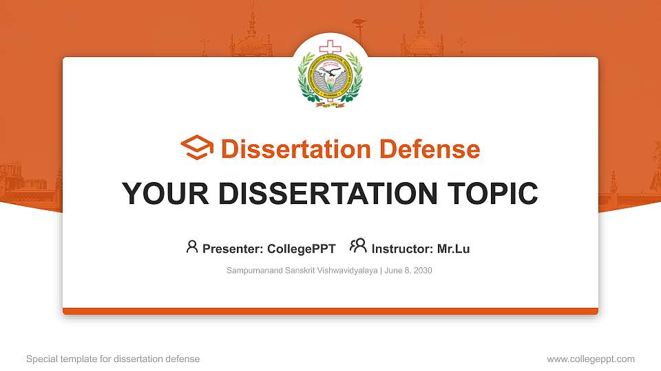 Sampurnanand Sanskrit Vishwavidyalaya Graduation Thesis Defense PPT Template16:9 ratio PPT effect preview image