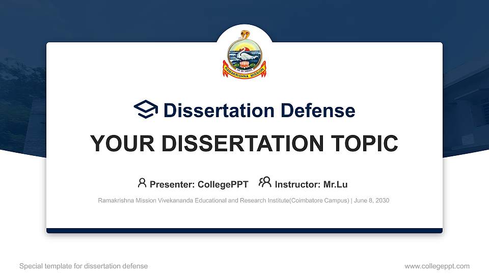 Ramakrishna Mission Vivekananda Educational and Research Institute(Coimbatore Campus) Graduation Thesis Defense PPT Template16:9 ratio PPT effect preview image