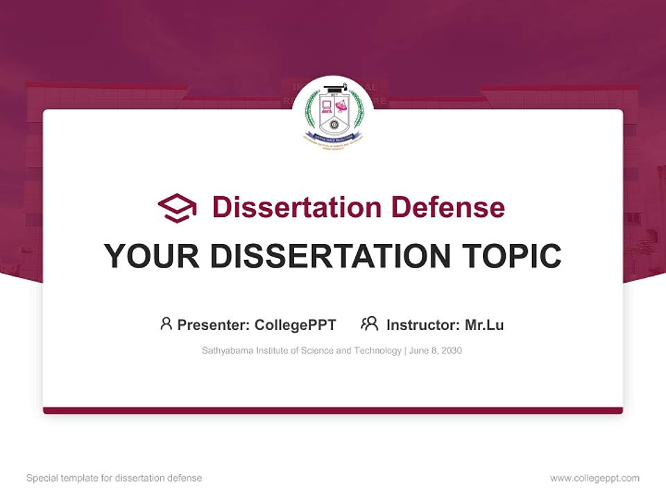 Sathyabama Institute of Science and Technology Graduation Thesis Defense PPT Template4:3 ratio PPT effect preview image7