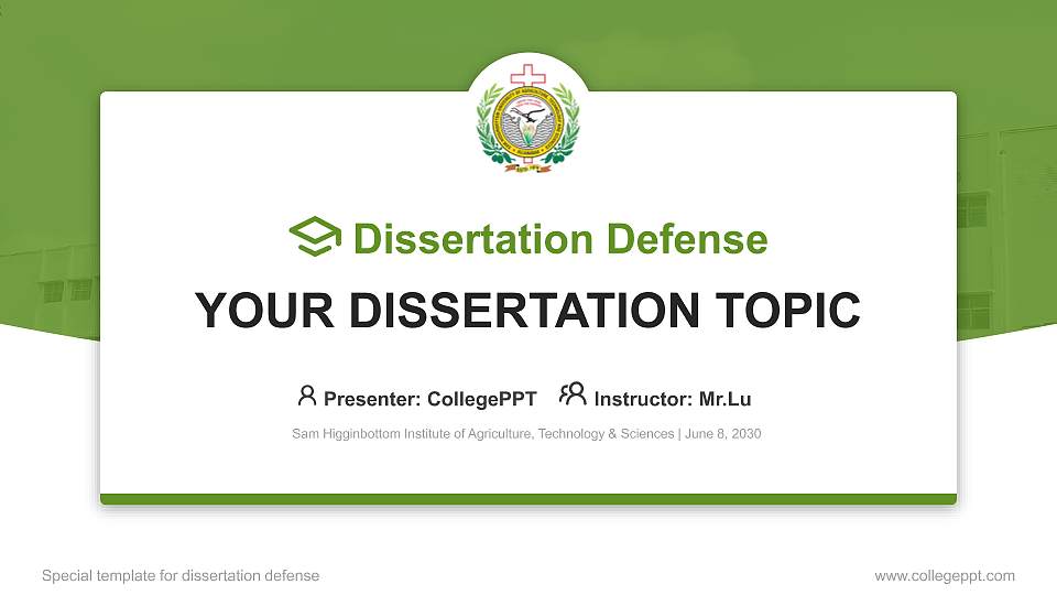 Sam Higginbottom Institute of Agriculture, Technology & Sciences Graduation Thesis Defense PPT Template16:9 ratio PPT effect preview image