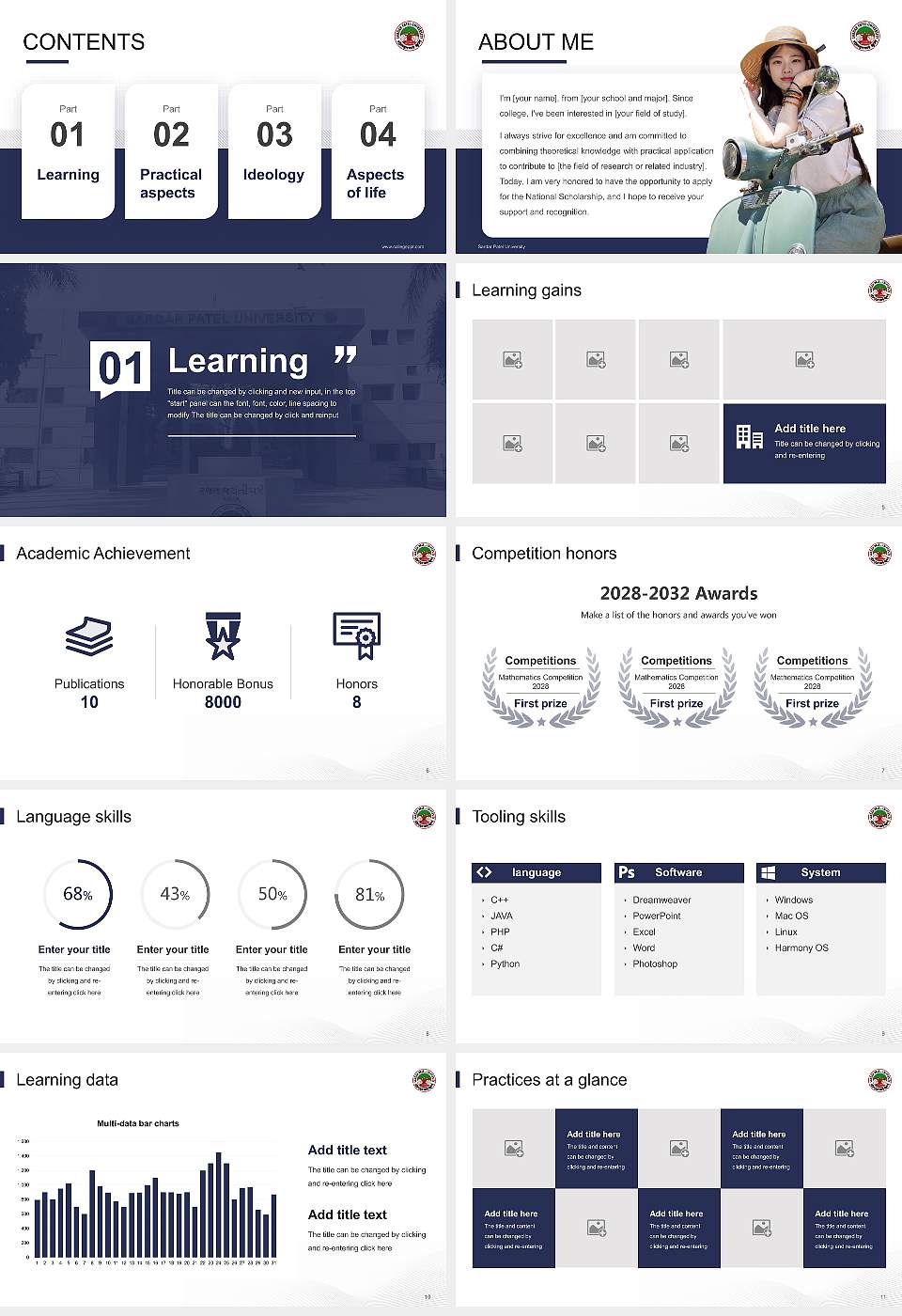 Sardar Patel University National Scholarship Defense PPT Template16:9 ratio PPT effect preview image2