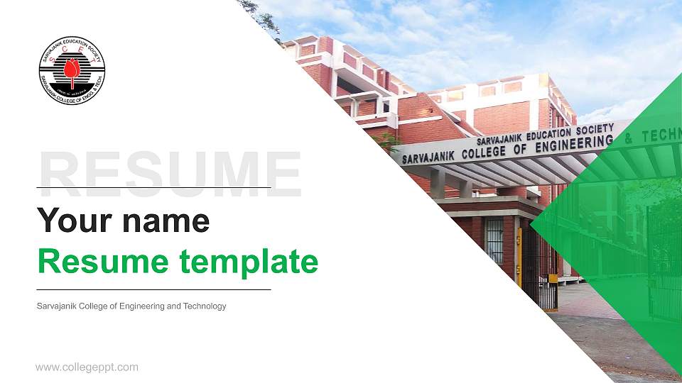 Sarvajanik College of Engineering and Technology Resume PPT Template16:9 ratio PPT effect preview image