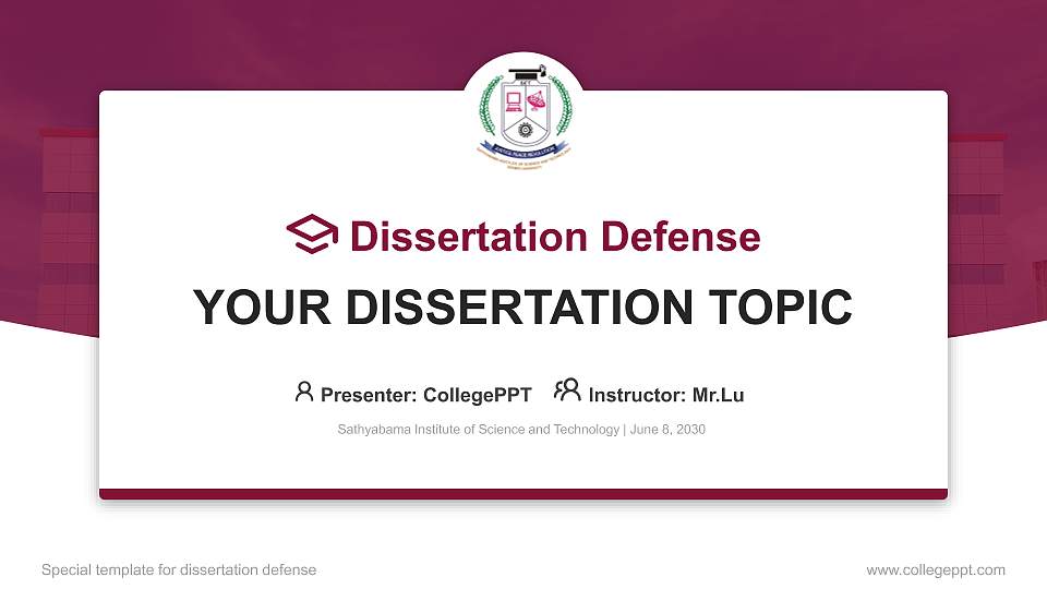 Sathyabama Institute of Science and Technology Graduation Thesis Defense PPT Template16:9 ratio PPT effect preview image