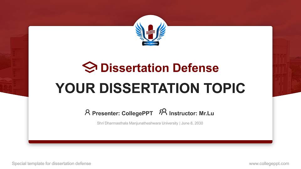 Shri Dharmasthala Manjunatheshwara University Graduation Thesis Defense PPT Template16:9 ratio PPT effect preview image