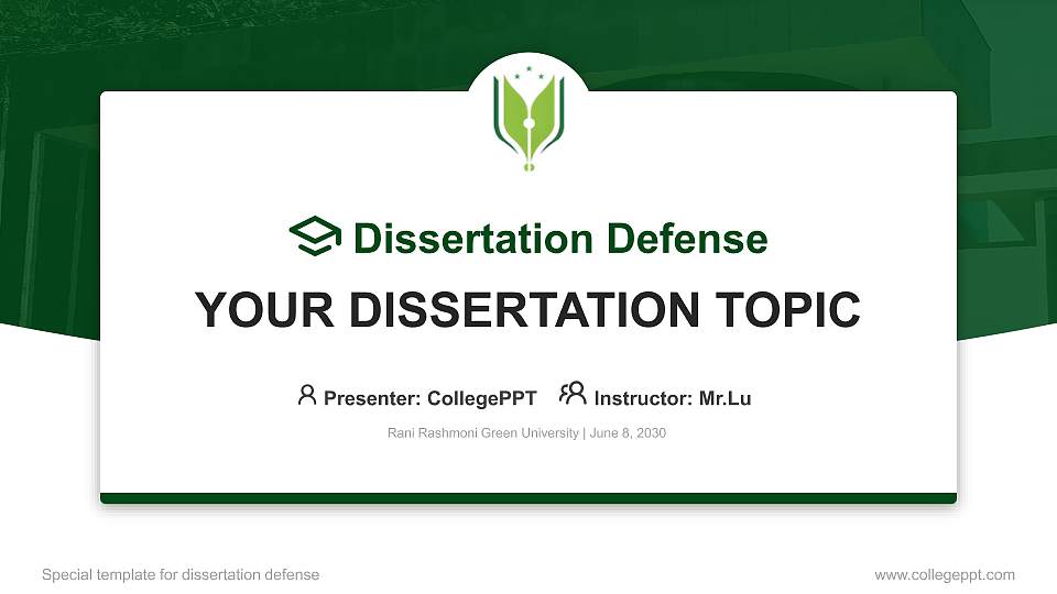 Rani Rashmoni Green University Graduation Thesis Defense PPT Template16:9 ratio PPT effect preview image