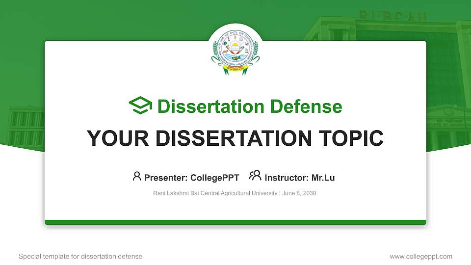 Rani Lakshmi Bai Central Agricultural University Graduation Thesis Defense PPT Template16:9 ratio PPT effect preview image