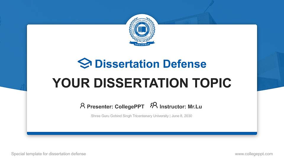 Shree Guru Gobind Singh Tricentenary University Graduation Thesis Defense PPT Template16:9 ratio PPT effect preview image