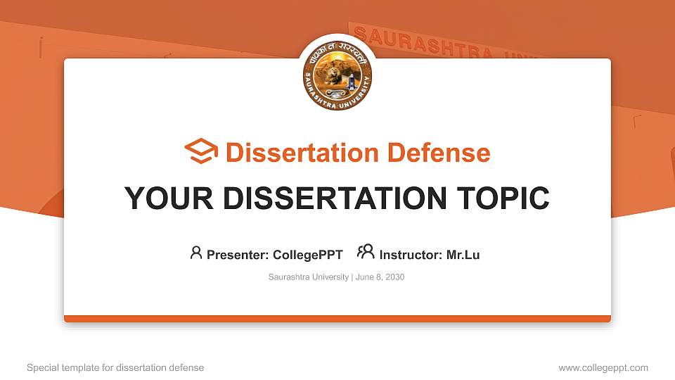 Saurashtra University Graduation Thesis Defense PPT Template16:9 ratio PPT effect preview image