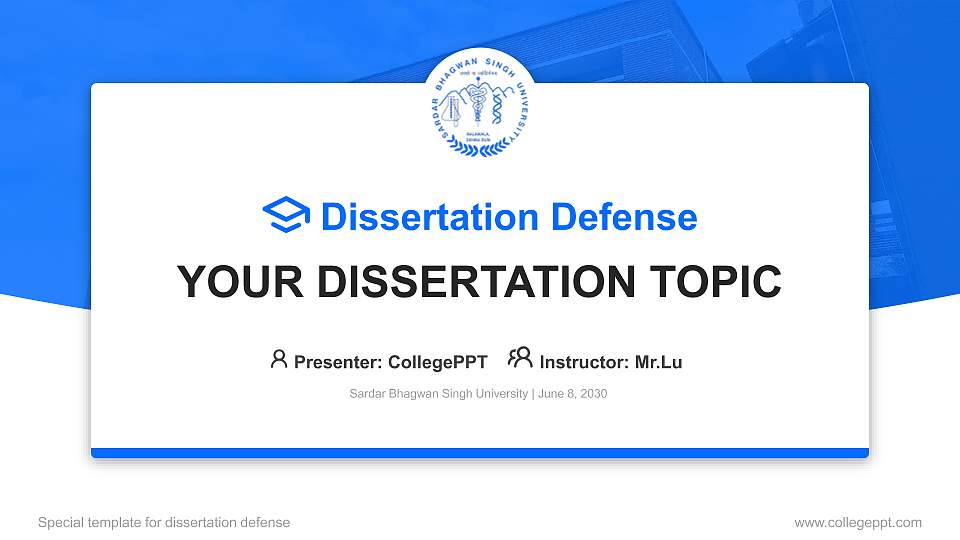 Sardar Bhagwan Singh University Graduation Thesis Defense PPT Template16:9 ratio PPT effect preview image