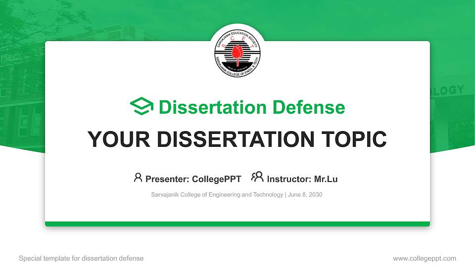 Sarvajanik College of Engineering and Technology Graduation Thesis Defense PPT Template16:9 ratio PPT effect preview image