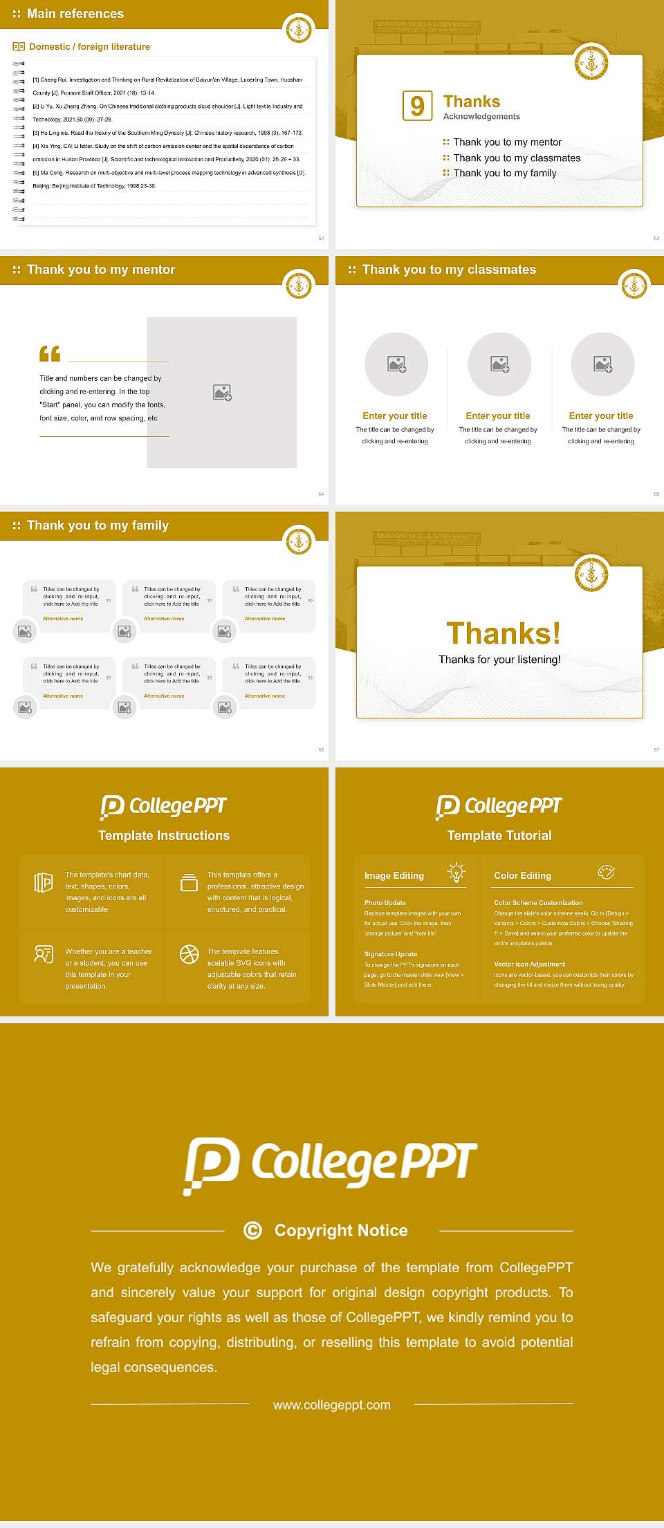 Seacom Skills University Graduation Thesis Defense PPT Template4:3 ratio PPT effect preview image7