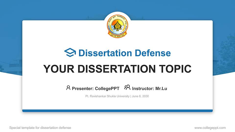 Pt. Ravishankar Shukla University Graduation Thesis Defense PPT Template16:9 ratio PPT effect preview image