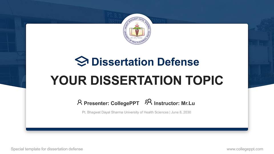 Pt. Bhagwat Dayal Sharma University of Health Sciences Graduation Thesis Defense PPT Template16:9 ratio PPT effect preview image