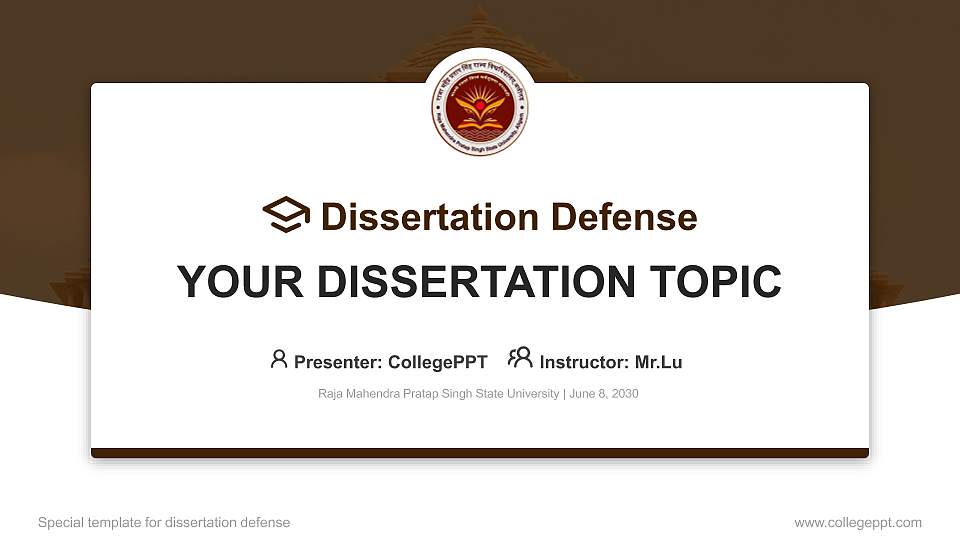 Raja Mahendra Pratap Singh State University Graduation Thesis Defense PPT Template16:9 ratio PPT effect preview image
