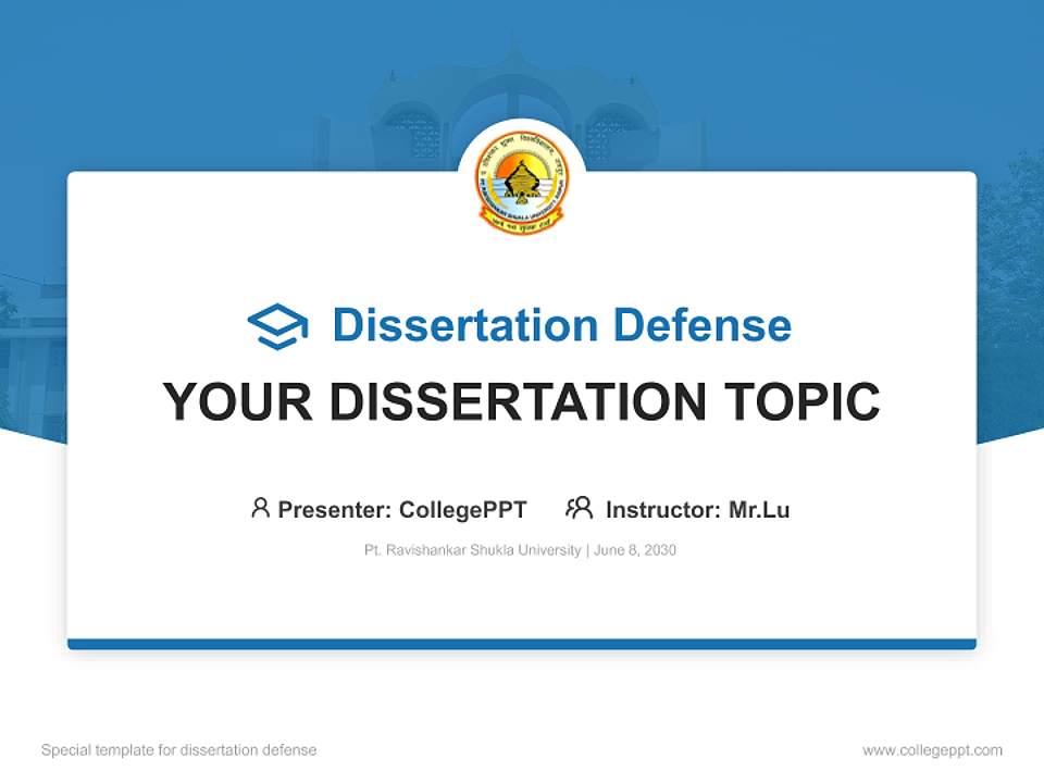 Pt. Ravishankar Shukla University Graduation Thesis Defense PPT Template4:3 ratio PPT effect preview image7