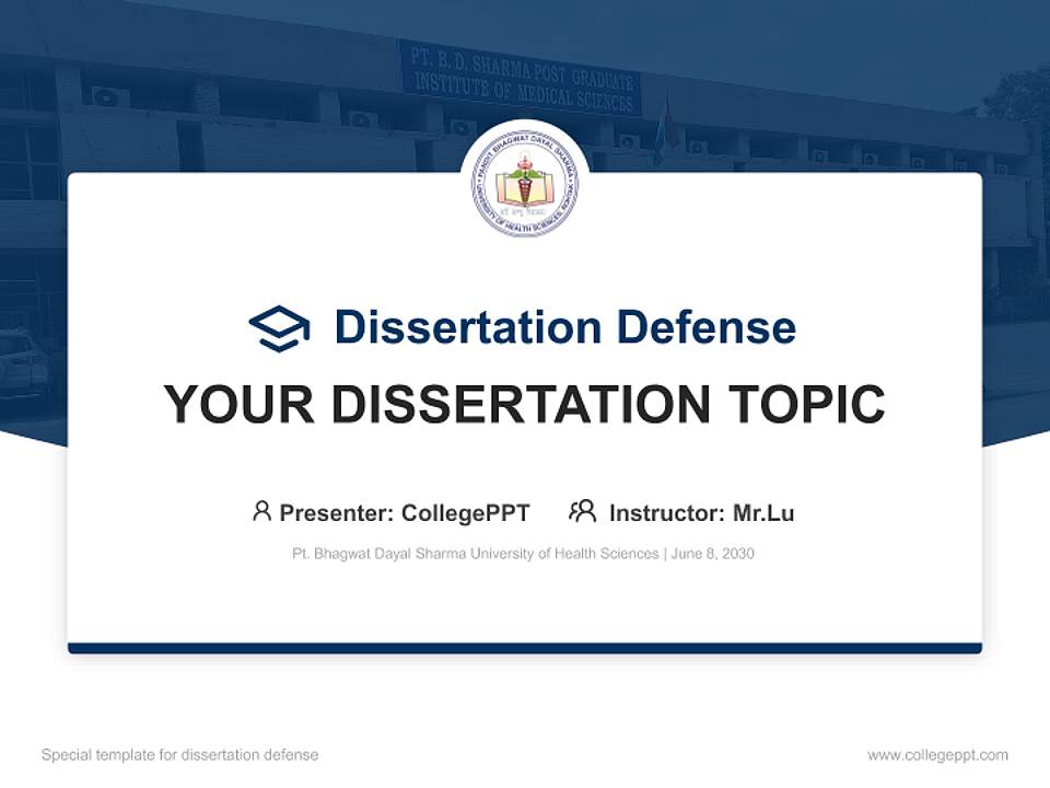 Pt. Bhagwat Dayal Sharma University of Health Sciences Graduation Thesis Defense PPT Template4:3 ratio PPT effect preview image7