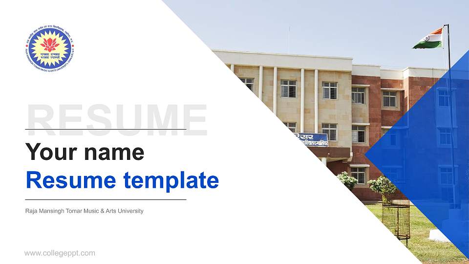 Raja Mansingh Tomar Music & Arts University Resume PPT Template16:9 ratio PPT effect preview image