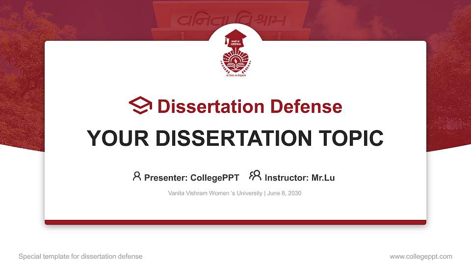Vanita Vishram Women ‘s University Graduation Thesis Defense PPT Template16:9 ratio PPT effect preview image