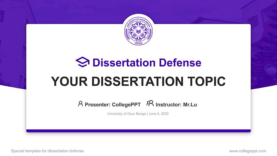 University of Gour Banga Graduation Thesis Defense PPT Template16:9 ratio PPT effect preview image